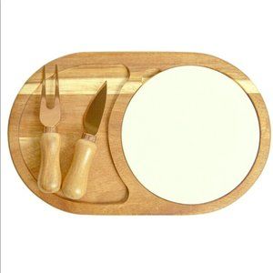 NIB Gourmet Wood & Ceramic Cheese Board Set